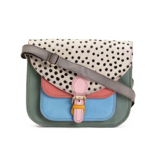 SORUKA Blue Leather Claire Medium Print Crossbody